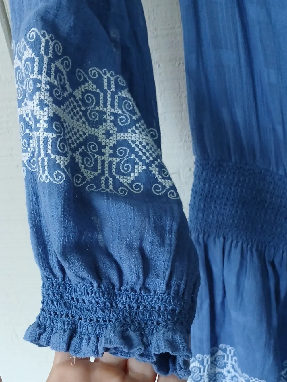 Tory Burch Loretta Tunic Blue Off-the-Shoulder Embroidered Dress Size Medium